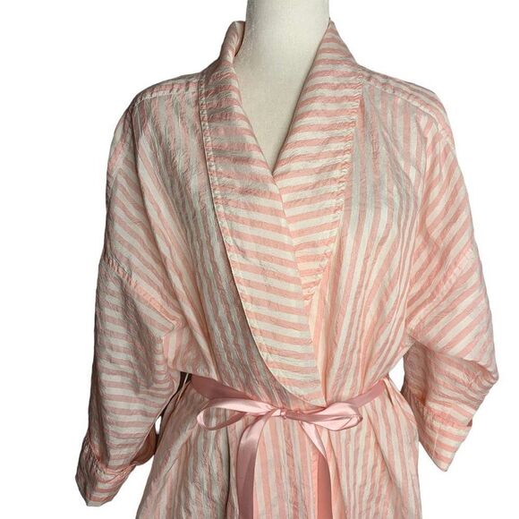 Vintage 80s Full Length Lightweight Robe M Pink Striped Saks Fifth Avenue - Picture 2 of 6